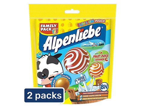 Alpenliebe Pop Assorted Flavours Lollipop, 2x64 g