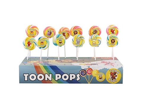 Toonpops Swirlpop Round Shape 1.5 Dia With Fun Cartoon Stickers, 10 g
