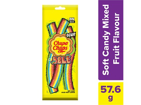 Chupa Chups Sour Belt Mixed Fruit Soft & Chewy Toffee, 57.6 g