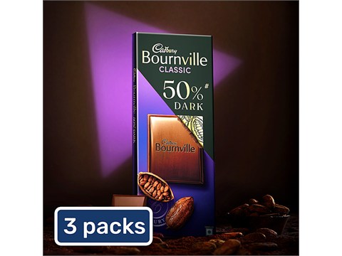 Cadbury Bournville Rich Cocoa 50% Dark Chocolate Bar, 3x75 g