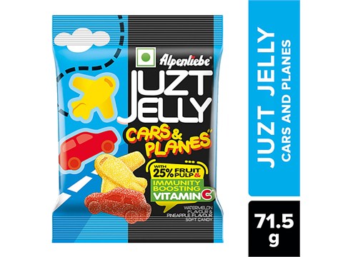 Alpenliebe Juzt Jelly Cars & Planes Shape Assorted Flavour Soft Candy - With 25% Fruit Pulp, 71.5 g