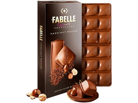 Fabelle Exquisite Chocolates - Hazelnut Mousse, Centre-Filled Luxury Chocolate Bar, 60 g