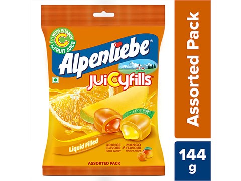 Alpenliebe Juicyfills Orange & Mango Flavour Assorted Candy, 144 g