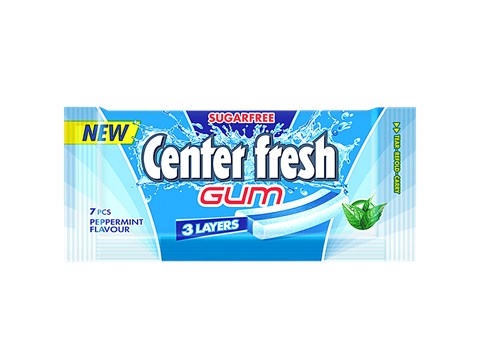 Center Fresh 3 Layer Gum - Sugarfreee Peppermint Flavour, 7 pcs