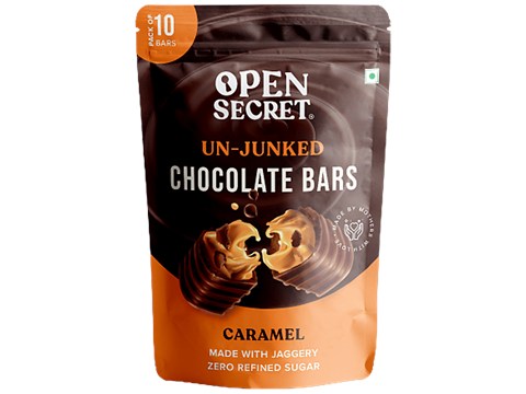 Open Secret Unjunked Chocolate Bars - Made With Jaggery, No Refined Sugar, Caramel, 155 g