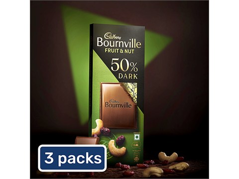 Cadbury Bournville Fruit & Nut 50% Dark Chocolate Bar, 3x75 g