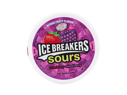 Ice Breakers Sours Strawberry Mixed Berry Intense Fruity Flavour, 42 g