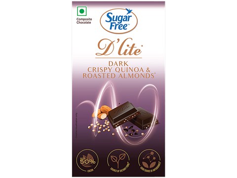 Sugar Free D'lite Crispy Quinoa & Roasted Almonds Dark Chocolate Bar, 40 g