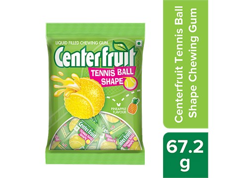 Center Fruit Tennis Ball Shape Pineapple Flavour Liquid Filled Chewing Gum, 67.2 g