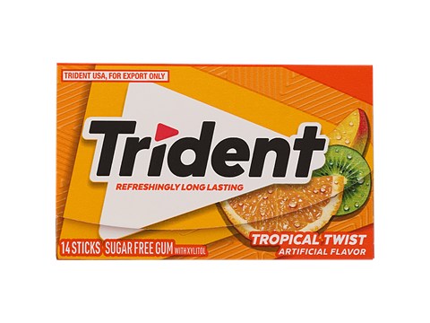 Trident Imported Tropical Twist Sugar Free Gum Sticks, 14 pcs
