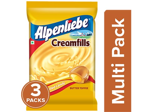 Alpenliebe Creamfills Butter Toffee Centre Filled Candy, 3x140 g