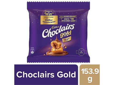 Cadbury Choclairs Chewy Choco Centre Toffee - Choclairs Gold, 27 Units, 153.9 g