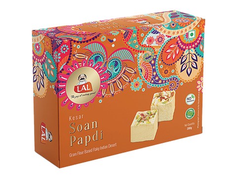 Lal Soan Papdi - Kesar Flavour, Flaky, Soft, Sweet, 200 g