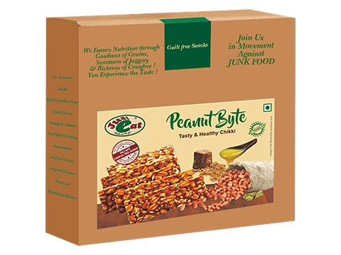 Just Eat Peanut Byte Chikki - Tasty & Healthy, Goodness Of Grains & Jaggery, Richness Of Cow Ghee, 450 g