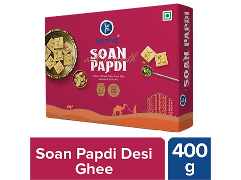 Kanha Soan Papdi - Made With Desi Ghee, Veg, Crispy & Flaky Texture, Traditional Sweet, 400 g
