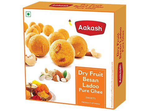 Aakash Dry Fruit Besan Ladoo - Pure Ghee, Traditional Indian Sweet, 400 g