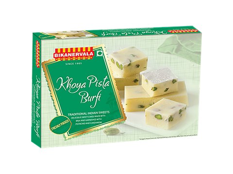 Bikanervala Khoya Pista Burfi - Traditional Indian Sweets, Freshly Packed, 400 g