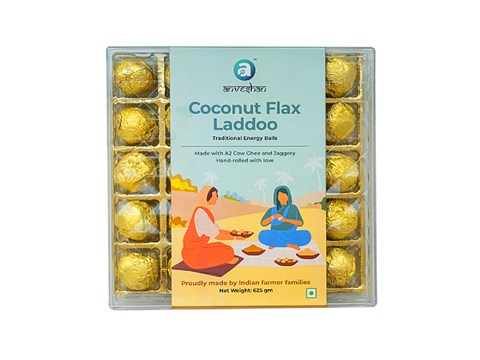 Anveshan Coconut Flax Laddoo - Sweetened With Jaggery, Made With A2 Cow Ghee, 625 g
