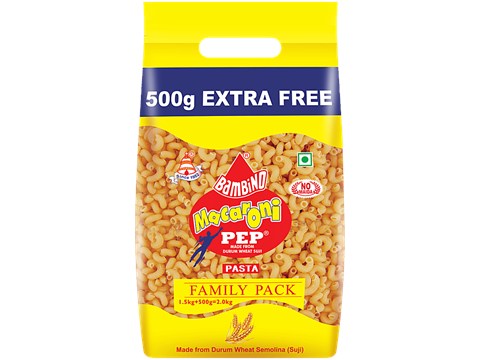 Bambino Macaroni Pasta Elbow - Made From Durum Wheat Suji, Family Pack, 1.5 kg