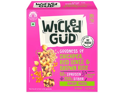 WickedGud Amori Pasta - Goodness Of Chickpea, Red Lentil & Brown Rice, High Protein & Fibre, 450 g