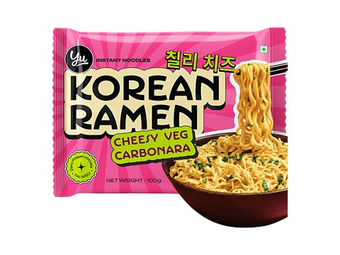 Yu Cheesy Veg Carbonara Korean Ramen Instant Noodles, 100 g