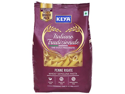 Keya Penne Rigate Wheat Semolina Pasta - Rich In Protein, Cholesterol Free, 1 kg