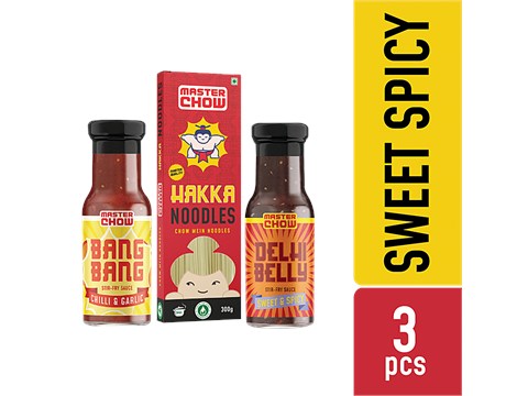 MasterChow Sweet Spicy Noodle Kit - 2 Stir-Fry Veg Sauce & 1 Hakka Noodles, Healthy, 3 pcs