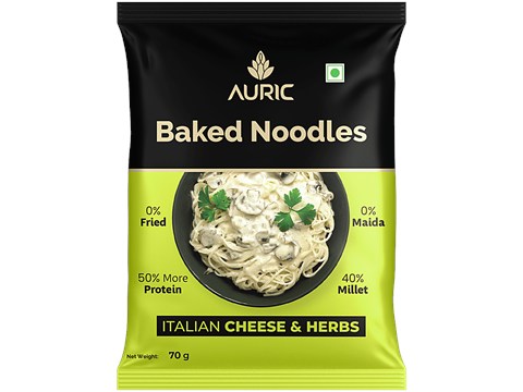 Auric Baked Noodles - Zero oil, No Maida, Italian Cheese & Herbs, 70 g