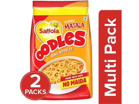Saffola Oodles Ring Noodles - Yummy Masala, No Maida, Ready In 5 Mins, 2x212 g