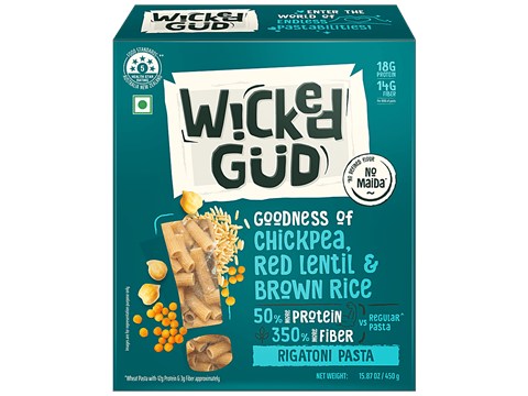 WickedGud Rigatoni Pasta - Goodness Of Chickpea, Red Lentil & Brown Rice, High Protein & Fibre, 450 g