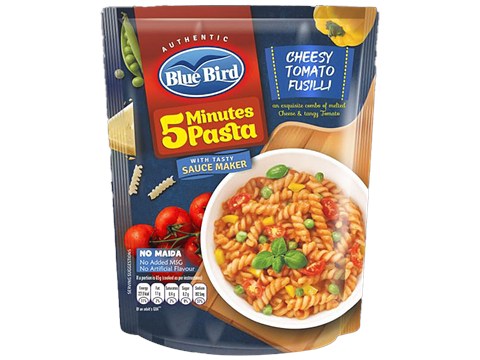 Blue Bird 5 Minutes Pasta Cheesy Tomato Fusilli With Tasty Sauce Maker - Spicy & Creamy, 65 g