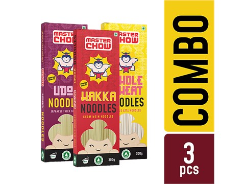 MasterChow Assorted Noodle Kit - Udon, Hakka & Whole Wheat Noodles, Soft, Silky Texture, 300 g