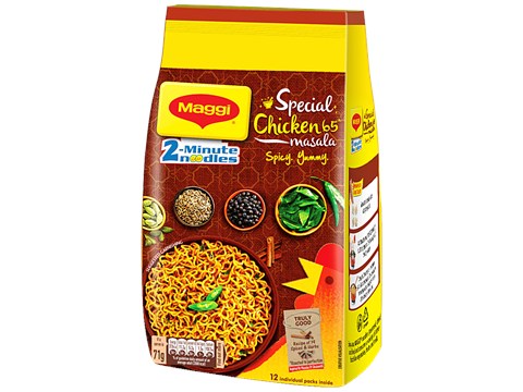 Maggi 2-Minute Instant Noodle - Spicy, Yummy, Special Chicken 65 Masala, 12 pcs