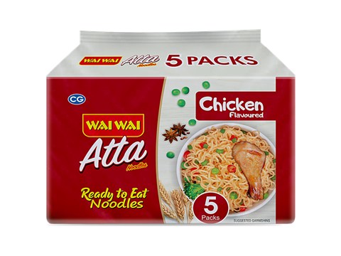 Wai Wai Atta Noodles - Ready To Eat, Instant, Chicken Flavour, 5 pcs