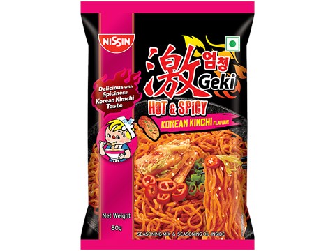 Nissin Geki - Hot & Spicy Korean Kimchi Flavoured Ramen Instant Noodles, 80 g