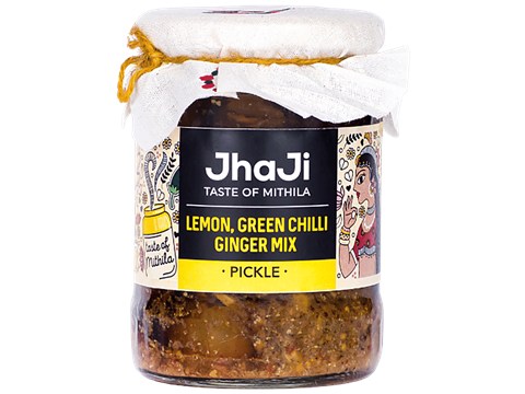 JhaJi  Lemon, Green Chilli & Ginger Mixed Pickle - Tangy, Spicy, Sour, 500 g