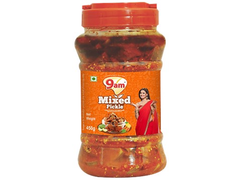 9 AM Mixed Pickle - Vegetable, Hot & Tangy, 900 g