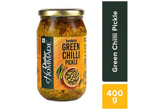 Dabur Hommade Teekhi Green Chilli Pickle, 400 g