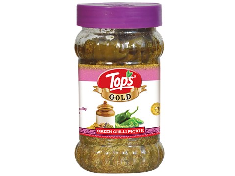 Tops Gold - Green Chilli Pickle, Spicy Condiment, Accompaniment For Meals, 375 g