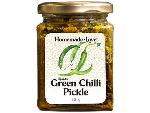 Homemade Love Green Chilli Pickle - Spicy Hot & Sweet Taste, 200 g