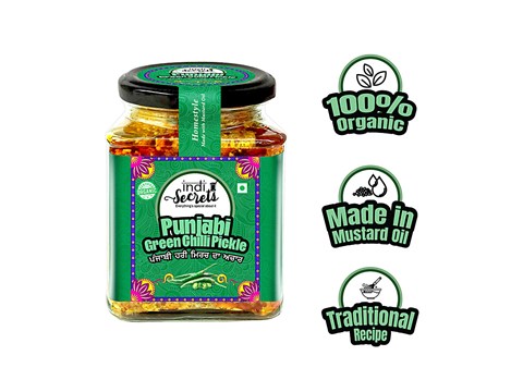 indiSecrets Organic Punjabi Green Chilli Pickle - Homestyle, 250 g
