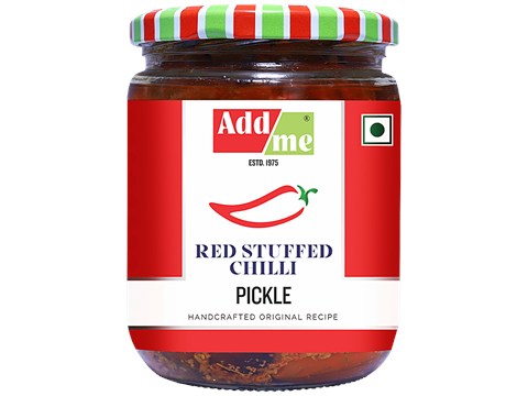 Add me Red Stuffed Chilli Pickle In Mustard Oil Glass Jar, 500 g