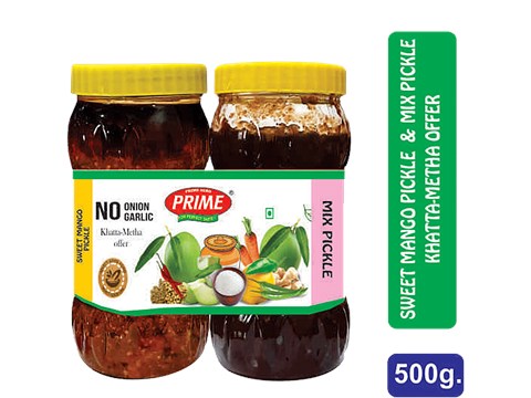 PRIME Khatta Metha Offer - Mixed Pickle + Sweet Mango Pickle, Tangy Flavour, Classic Taste, 2 pcs