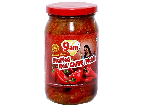 9 AM Stuffed Red Chilli Pickle - Spicy & Authentic, 400 g
