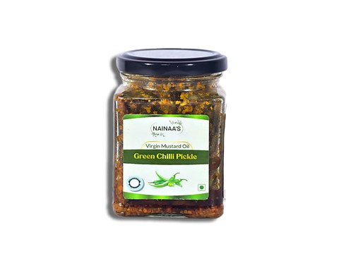 Nainaas Green Chilli Pickle In Virgin Mustard Oil, 200 g