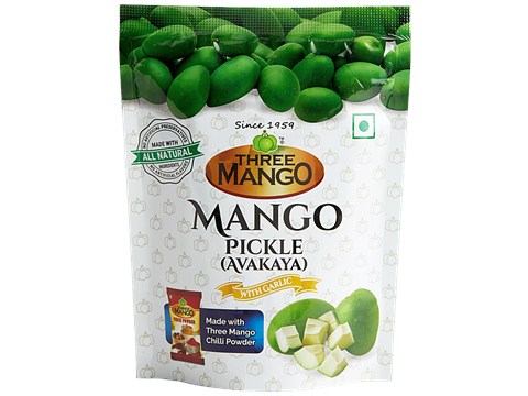 Three Mango Mango Pickle - Avakaya, With Garlic, 50 g
