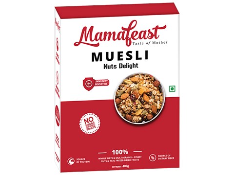 Mamafeast Muesli Nuts Delight - Whole Oats, Multigrains, No Sugar Infused Fruits, 400 g