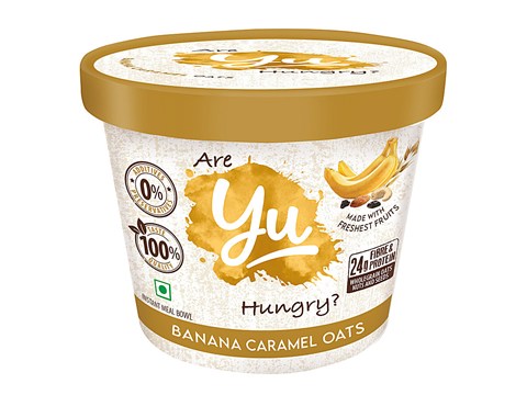 Yu Banana Caramel Instant Oats - Healthy Breakfast, Rich In Fibre & Protein, 55 g