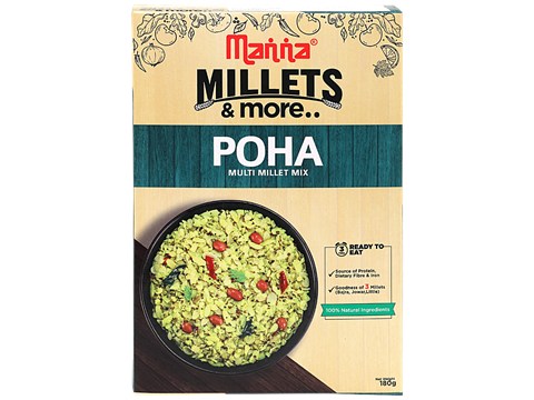 Manna Instant Poha - Ready To Cook, 40% Multi-Millets, 180 g