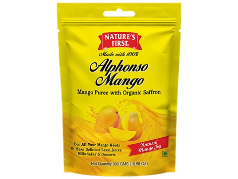 Nature's First Alphonso Mango Puree With Organic Saffron - With Added Sugar, 300 g